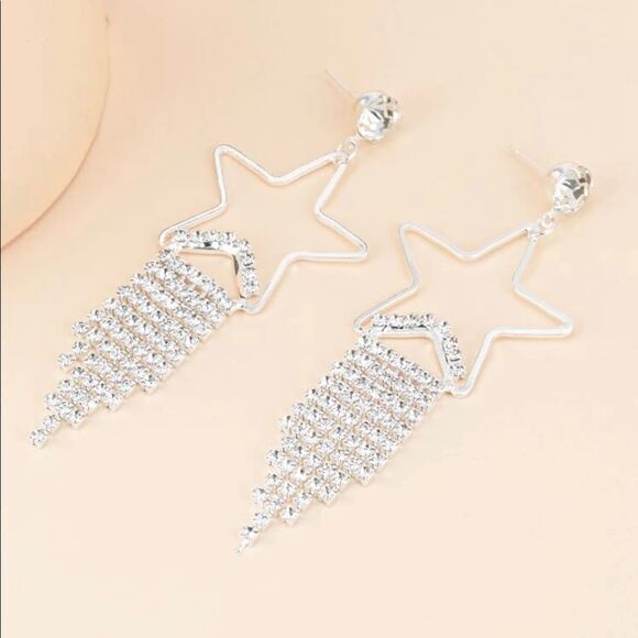 Rhinestone Fringe Star Earrings - Picture 3 of 3